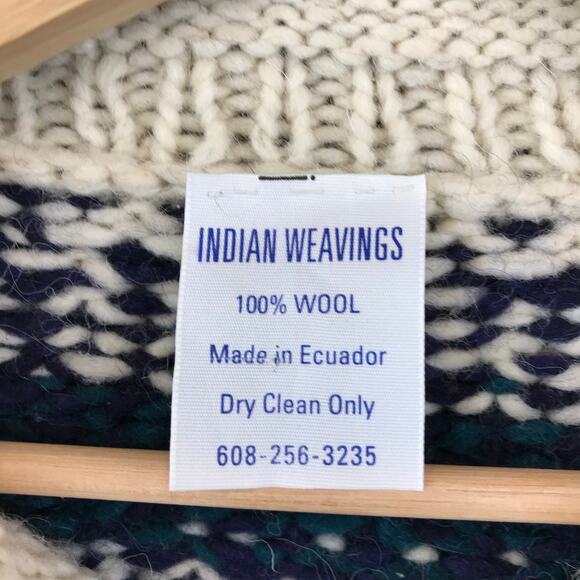 Vintage Mens Hand Knit Print Sweater Chunky Wool Winter size L - Picture 8 of 9